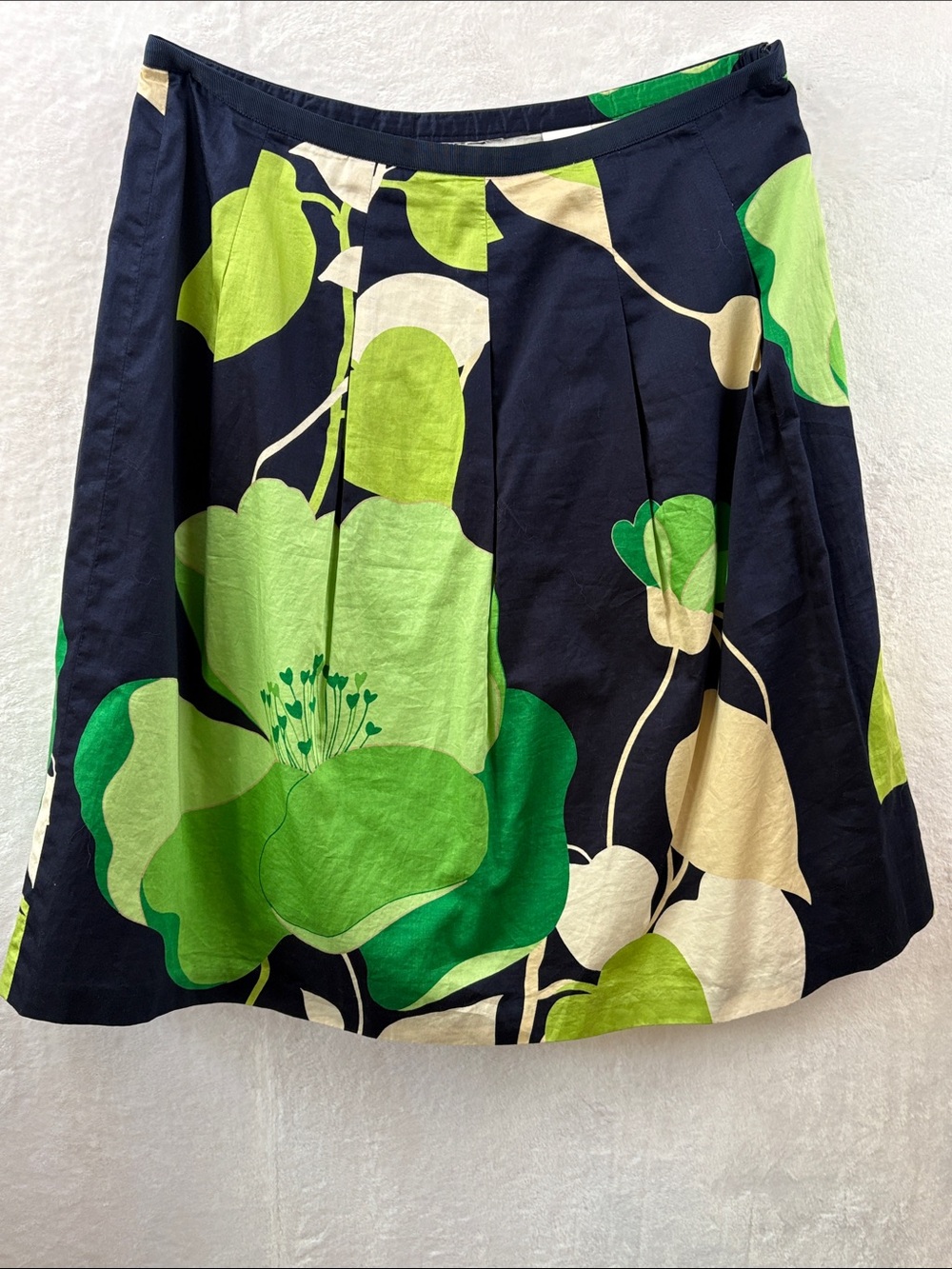 100% Cotton Bold Floral A-Line Summer Skirt in Navy and Greens